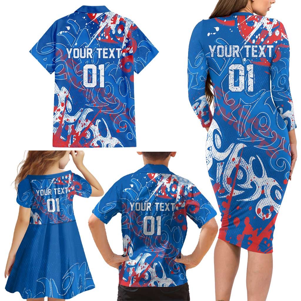 Personalized Newcastle Knights Rugby Family Matching Long Sleeve Bodycon Dress and Hawaiian Shirt Urban Street Graffiti Style - Distressed Splatter Elements