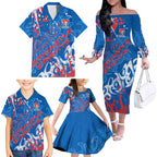 Personalized Newcastle Knights Rugby Family Matching Off The Shoulder Long Sleeve Dress and Hawaiian Shirt Urban Street Graffiti Style - Distressed Splatter Elements