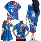 Personalized Newcastle Knights Rugby Family Matching Off The Shoulder Long Sleeve Dress and Hawaiian Shirt Urban Street Graffiti Style - Distressed Splatter Elements