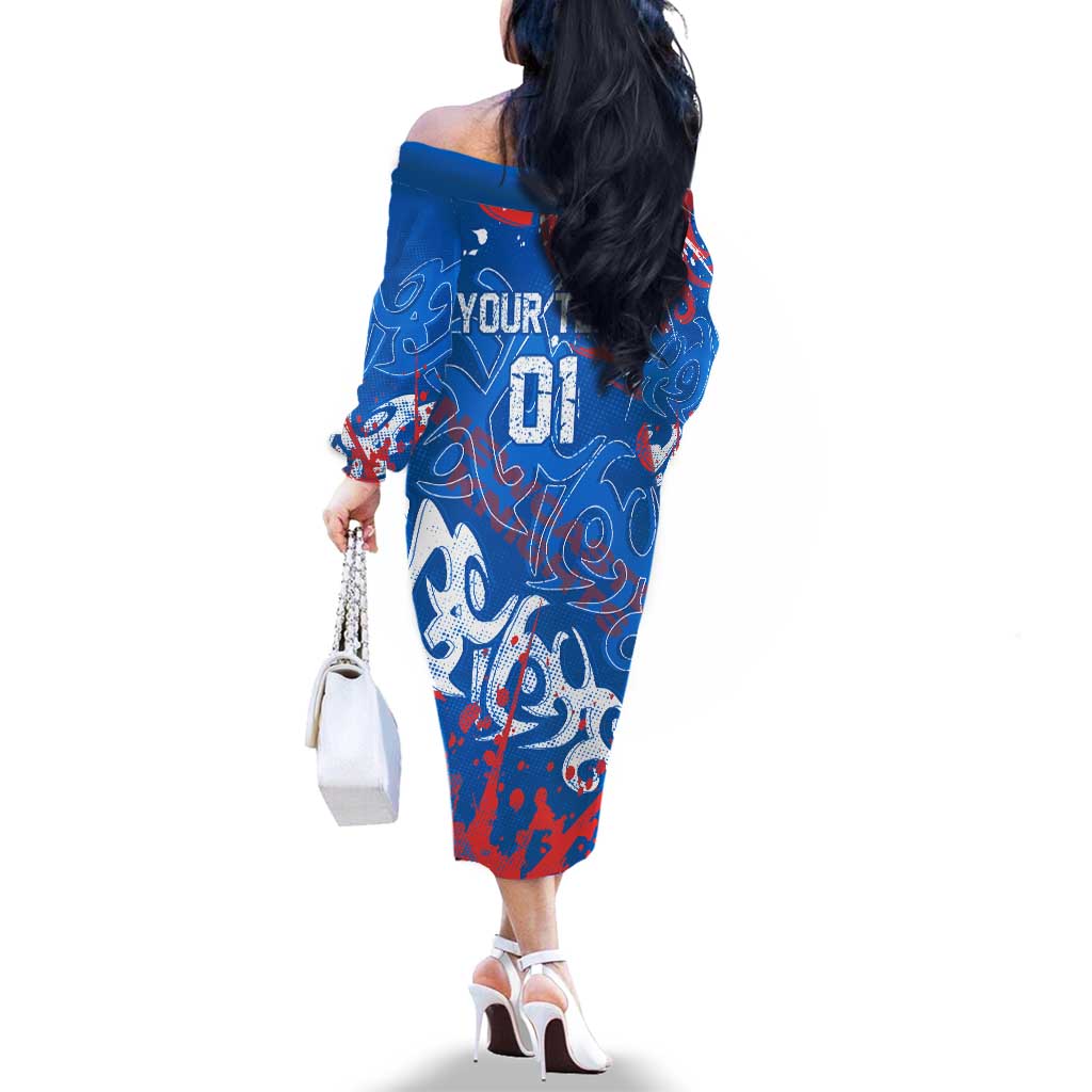 Personalized Newcastle Knights Rugby Family Matching Off The Shoulder Long Sleeve Dress and Hawaiian Shirt Urban Street Graffiti Style - Distressed Splatter Elements