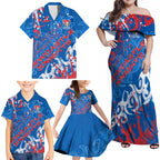 Personalized Newcastle Knights Rugby Family Matching Off Shoulder Maxi Dress and Hawaiian Shirt Urban Street Graffiti Style - Distressed Splatter Elements