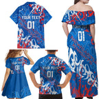 Personalized Newcastle Knights Rugby Family Matching Off Shoulder Maxi Dress and Hawaiian Shirt Urban Street Graffiti Style - Distressed Splatter Elements