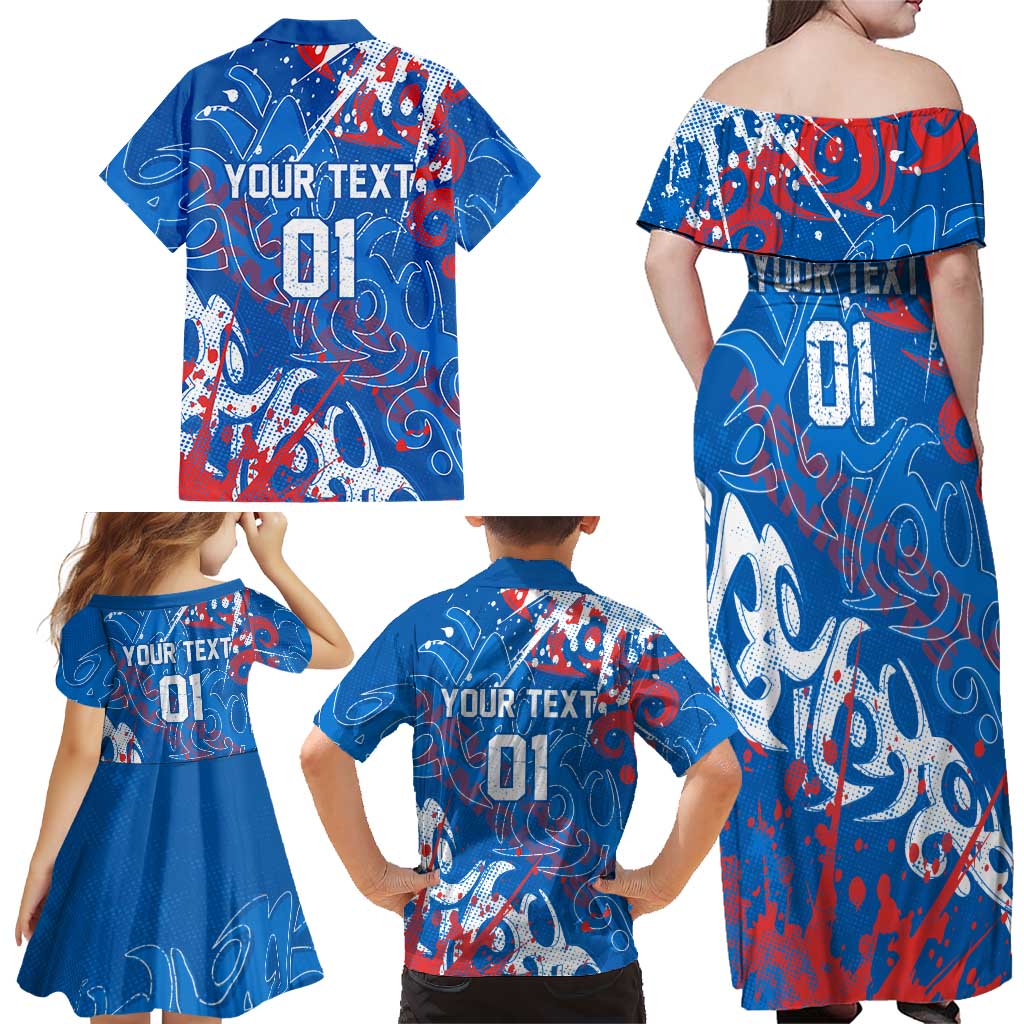 Personalized Newcastle Knights Rugby Family Matching Off Shoulder Maxi Dress and Hawaiian Shirt Urban Street Graffiti Style - Distressed Splatter Elements