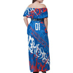 Personalized Newcastle Knights Rugby Family Matching Off Shoulder Maxi Dress and Hawaiian Shirt Urban Street Graffiti Style - Distressed Splatter Elements