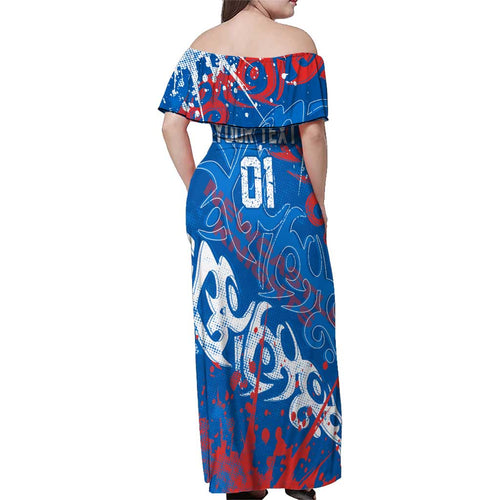 Personalized Newcastle Knights Rugby Family Matching Off Shoulder Maxi Dress and Hawaiian Shirt Urban Street Graffiti Style - Distressed Splatter Elements