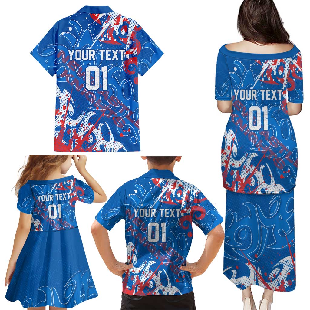 Personalized Newcastle Knights Rugby Family Matching Puletasi and Hawaiian Shirt Urban Street Graffiti Style - Distressed Splatter Elements