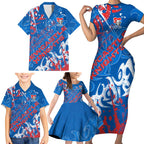 Personalized Newcastle Knights Rugby Family Matching Short Sleeve Bodycon Dress and Hawaiian Shirt Urban Street Graffiti Style - Distressed Splatter Elements