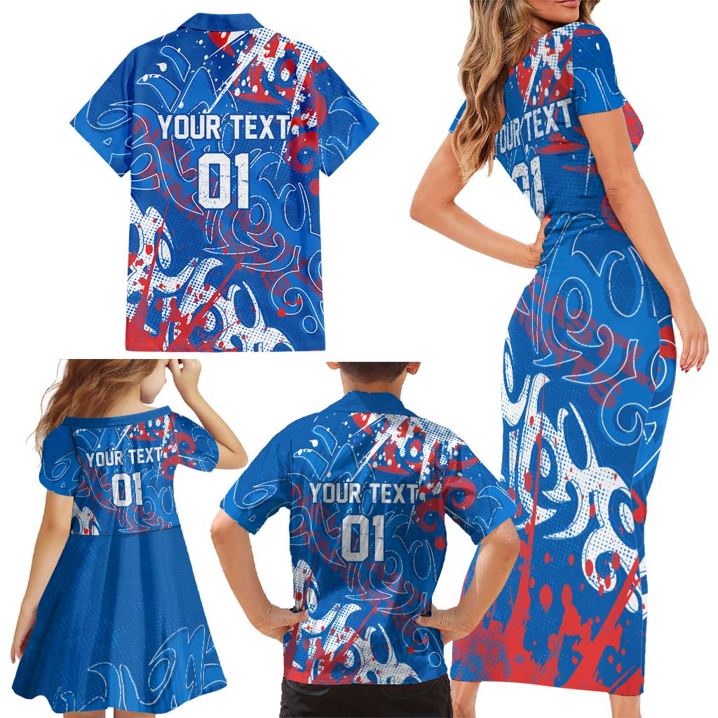 Personalized Newcastle Knights Rugby Family Matching Short Sleeve Bodycon Dress and Hawaiian Shirt Urban Street Graffiti Style - Distressed Splatter Elements