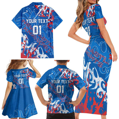 Personalized Newcastle Knights Rugby Family Matching Short Sleeve Bodycon Dress and Hawaiian Shirt Urban Street Graffiti Style - Distressed Splatter Elements