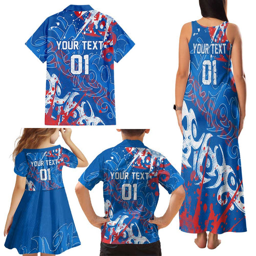 Personalized Newcastle Knights Rugby Family Matching Tank Maxi Dress and Hawaiian Shirt Urban Street Graffiti Style - Distressed Splatter Elements