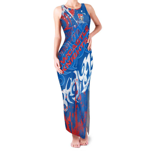 Personalized Newcastle Knights Rugby Family Matching Tank Maxi Dress and Hawaiian Shirt Urban Street Graffiti Style - Distressed Splatter Elements