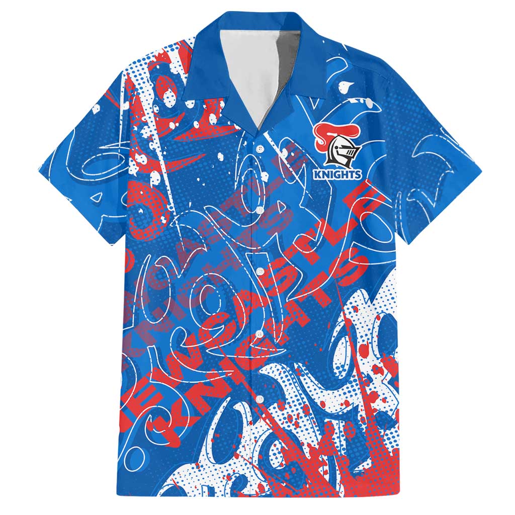 Personalized Newcastle Knights Rugby Hawaiian Shirt Urban Street Graffiti Style - Distressed Splatter Elements