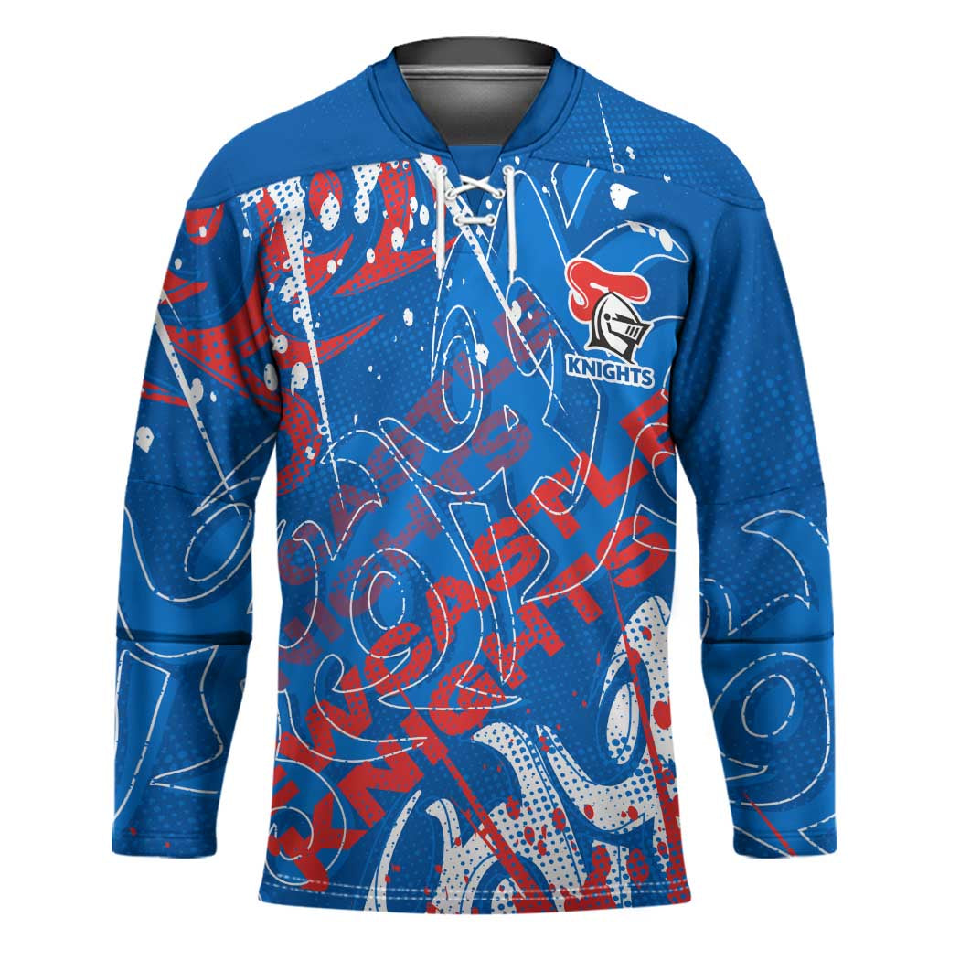 Personalized Newcastle Knights Rugby Hockey Jersey Urban Street Graffiti Style - Distressed Splatter Elements