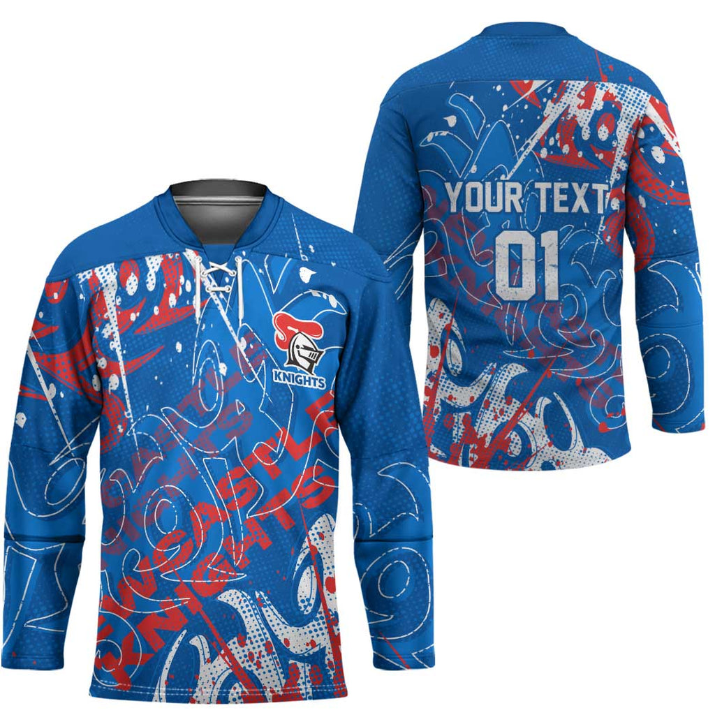Personalized Newcastle Knights Rugby Hockey Jersey Urban Street Graffiti Style - Distressed Splatter Elements