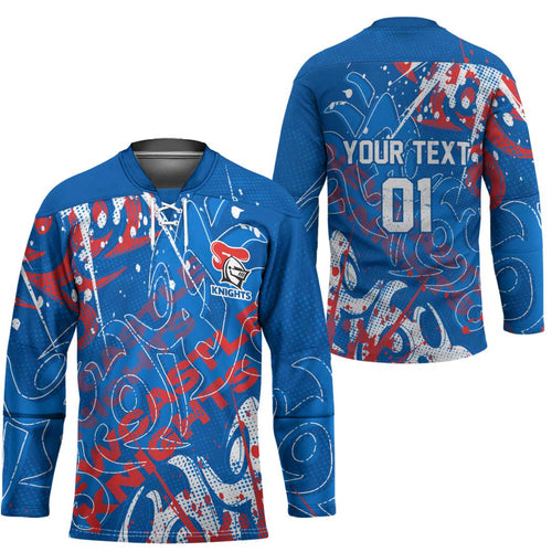Personalized Newcastle Knights Rugby Hockey Jersey Urban Street Graffiti Style - Distressed Splatter Elements