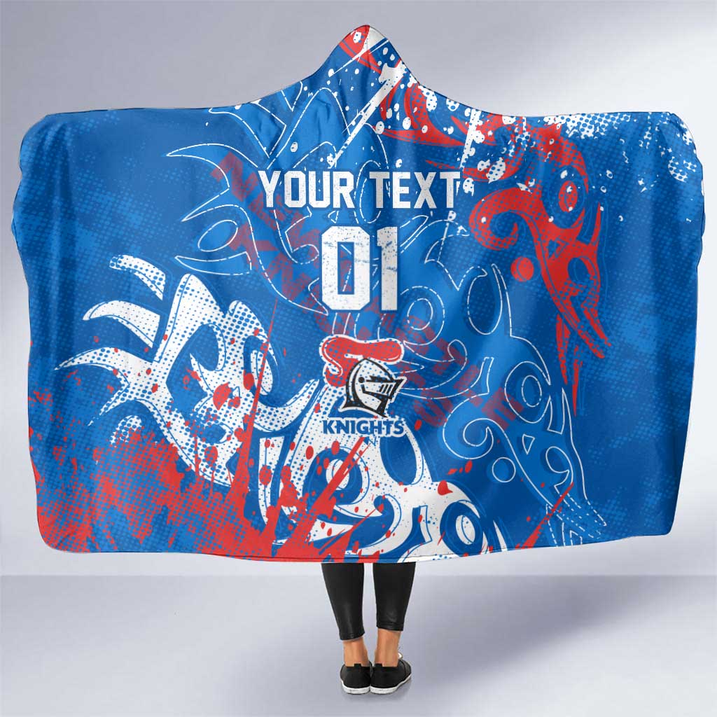 Personalized Newcastle Knights Rugby Hooded Blanket Urban Street Graffiti Style - Distressed Splatter Elements