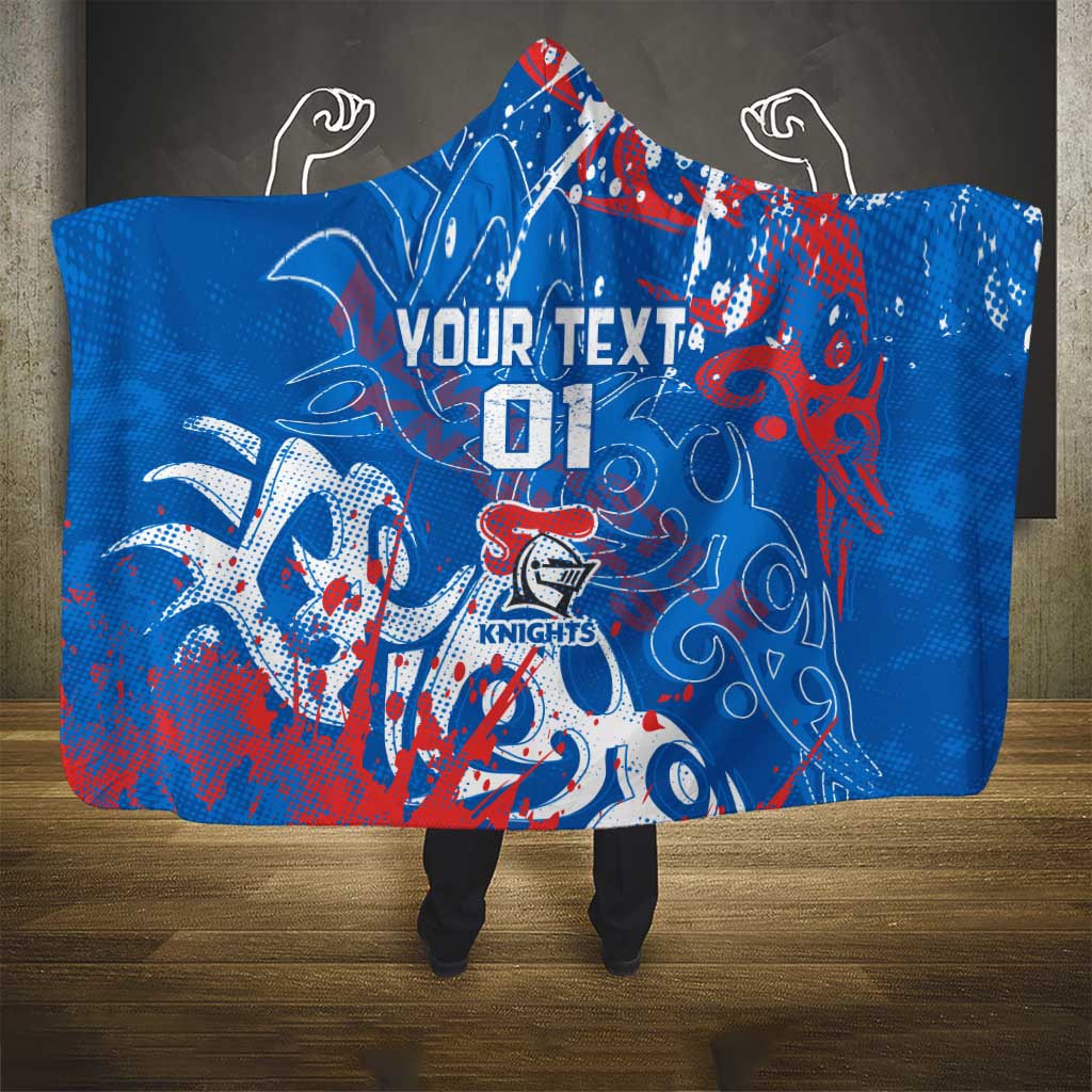 Personalized Newcastle Knights Rugby Hooded Blanket Urban Street Graffiti Style - Distressed Splatter Elements