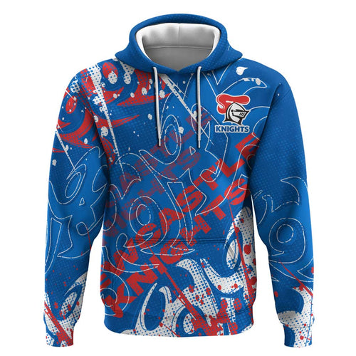Personalized Newcastle Knights Rugby Hoodie Urban Street Graffiti Style - Distressed Splatter Elements