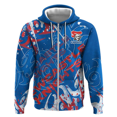 Personalized Newcastle Knights Rugby Hoodie Urban Street Graffiti Style - Distressed Splatter Elements