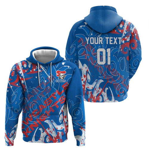 Personalized Newcastle Knights Rugby Hoodie Urban Street Graffiti Style - Distressed Splatter Elements