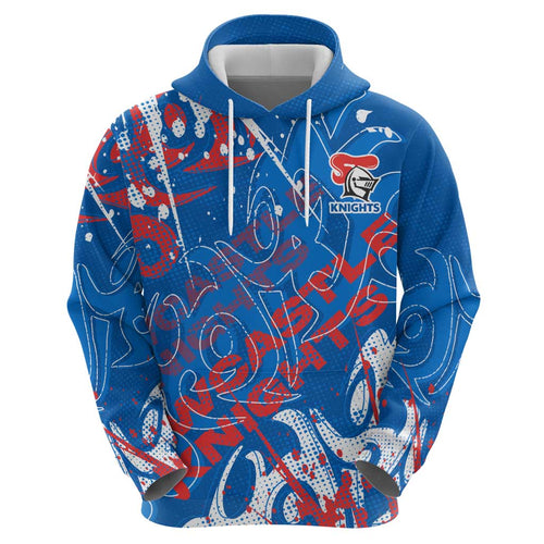 Personalized Newcastle Knights Rugby Hoodie Urban Street Graffiti Style - Distressed Splatter Elements