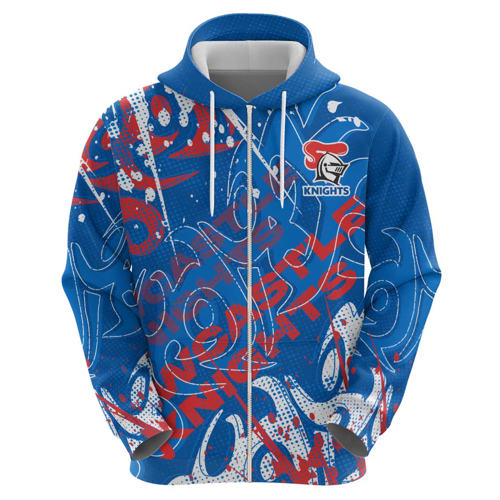 Personalized Newcastle Knights Rugby Hoodie Urban Street Graffiti Style - Distressed Splatter Elements