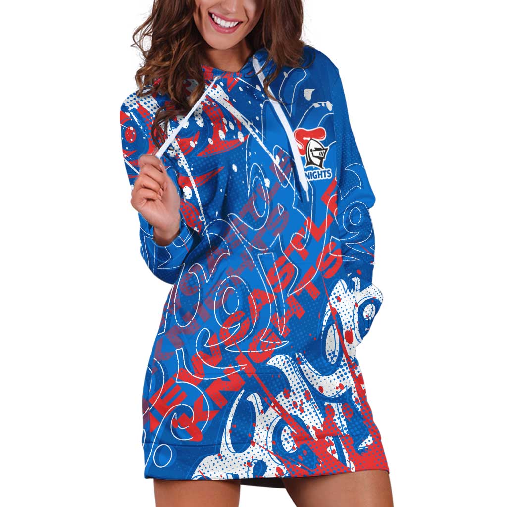 Personalized Newcastle Knights Rugby Hoodie Dress Urban Street Graffiti Style - Distressed Splatter Elements