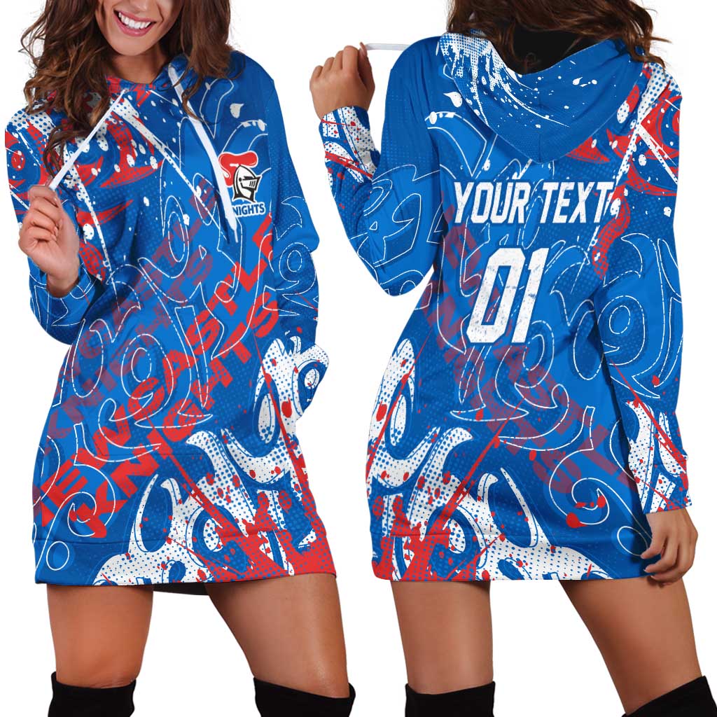 Personalized Newcastle Knights Rugby Hoodie Dress Urban Street Graffiti Style - Distressed Splatter Elements