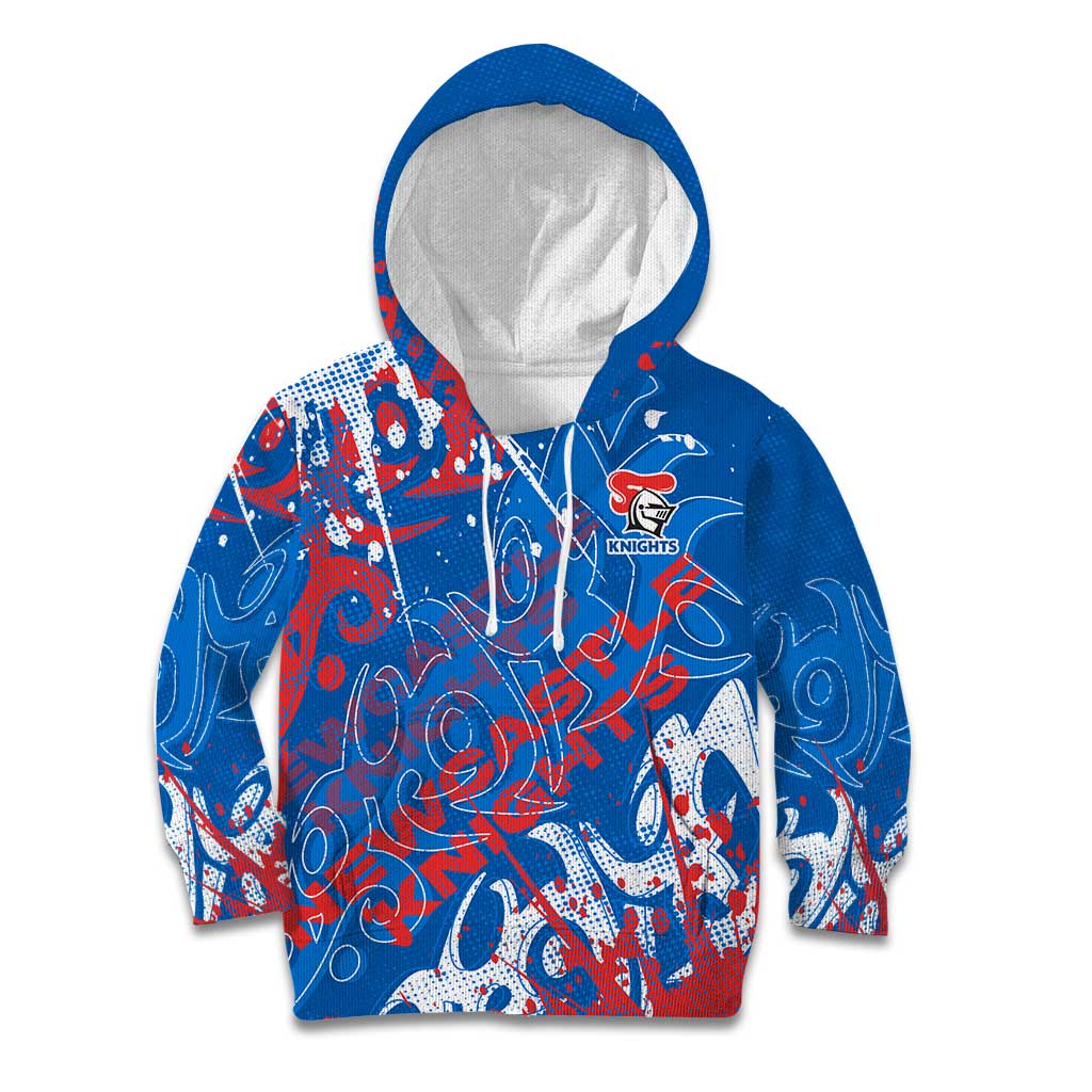 Personalized Newcastle Knights Rugby Kid Hoodie Urban Street Graffiti Style - Distressed Splatter Elements