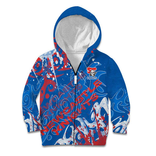 Personalized Newcastle Knights Rugby Kid Hoodie Urban Street Graffiti Style - Distressed Splatter Elements