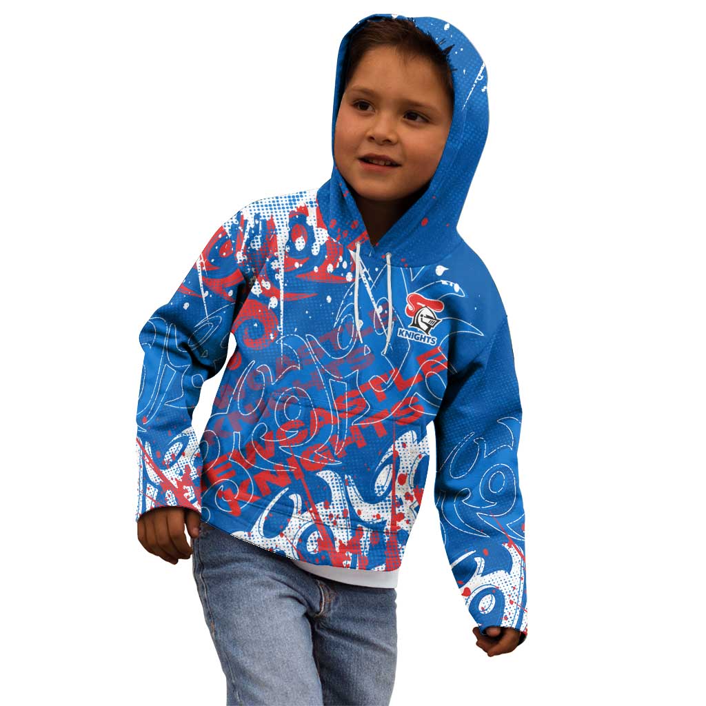 Personalized Newcastle Knights Rugby Kid Hoodie Urban Street Graffiti Style - Distressed Splatter Elements