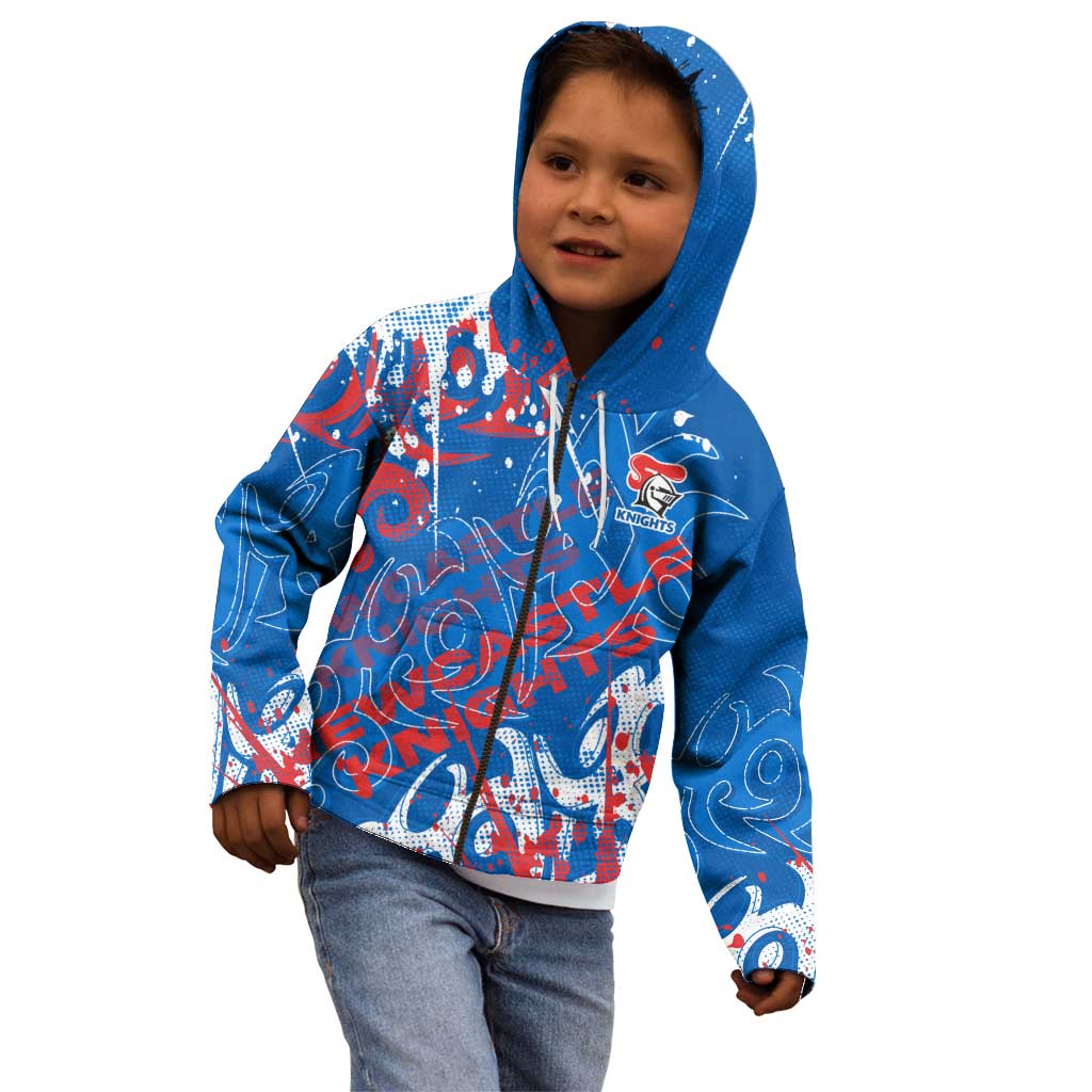 Personalized Newcastle Knights Rugby Kid Hoodie Urban Street Graffiti Style - Distressed Splatter Elements