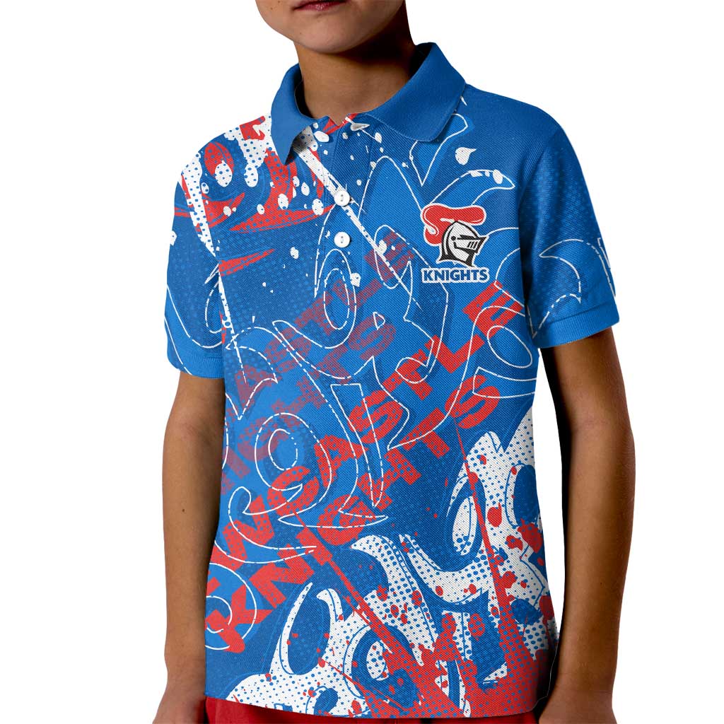 Personalized Newcastle Knights Rugby Kid Polo Shirt Urban Street Graffiti Style - Distressed Splatter Elements