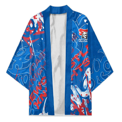 Personalized Newcastle Knights Rugby Kimono Urban Street Graffiti Style - Distressed Splatter Elements