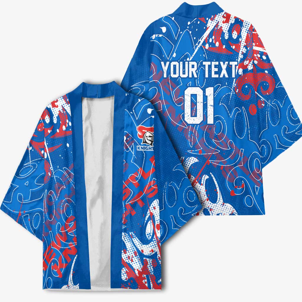Personalized Newcastle Knights Rugby Kimono Urban Street Graffiti Style - Distressed Splatter Elements