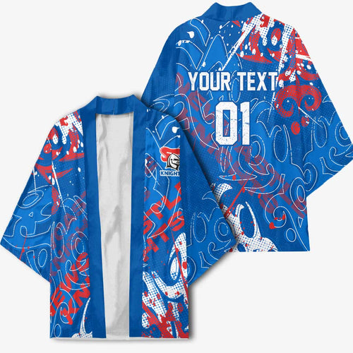 Personalized Newcastle Knights Rugby Kimono Urban Street Graffiti Style - Distressed Splatter Elements