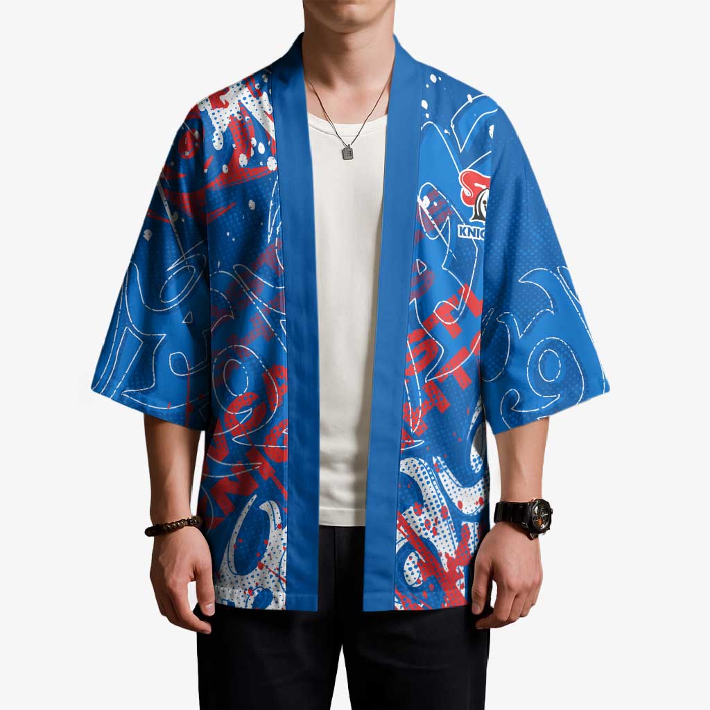 Personalized Newcastle Knights Rugby Kimono Urban Street Graffiti Style - Distressed Splatter Elements