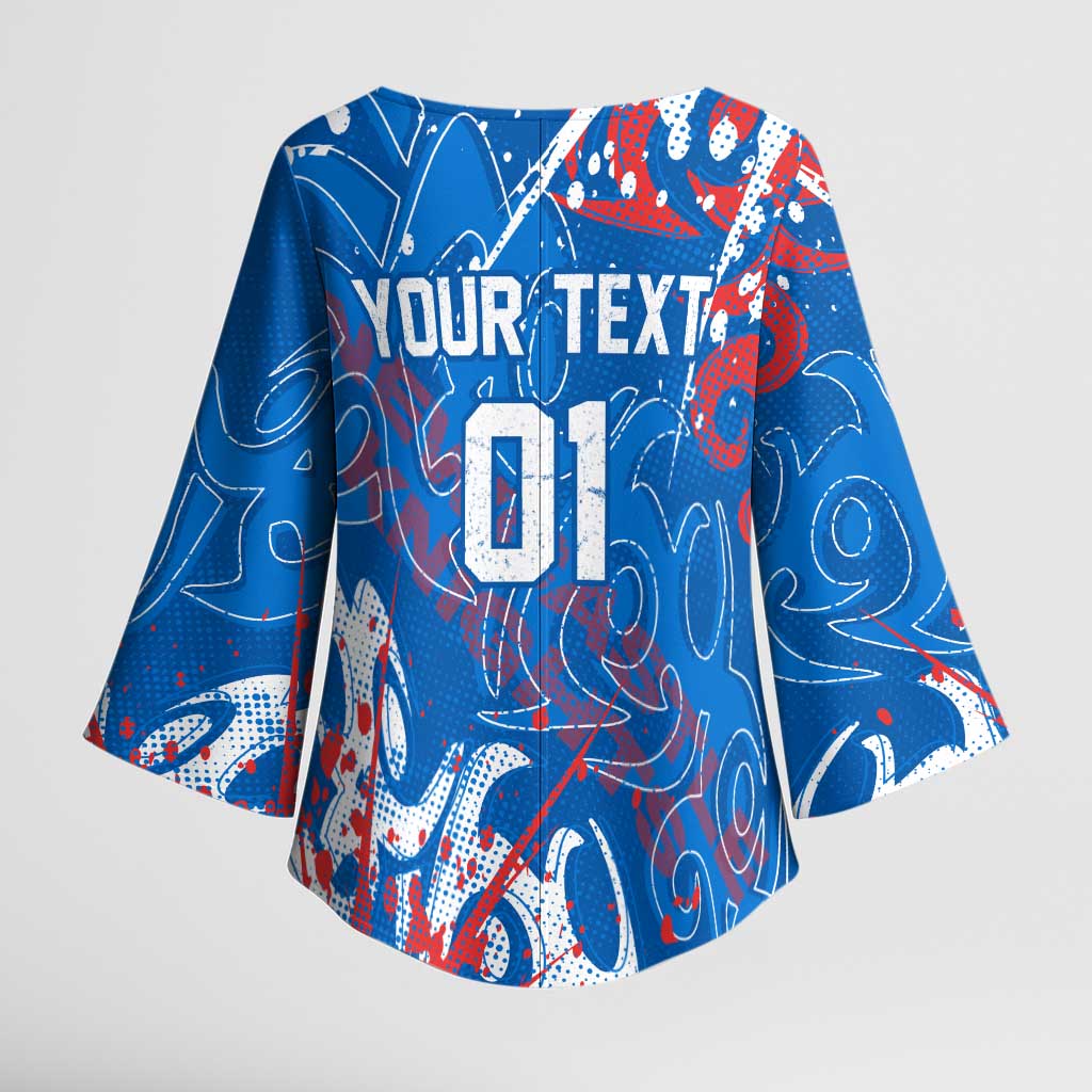 Personalized Newcastle Knights Rugby Kimono Sleeve Blouse Urban Street Graffiti Style - Distressed Splatter Elements