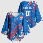 Personalized Newcastle Knights Rugby Kimono Sleeve Blouse Urban Street Graffiti Style - Distressed Splatter Elements