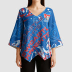 Personalized Newcastle Knights Rugby Kimono Sleeve Blouse Urban Street Graffiti Style - Distressed Splatter Elements