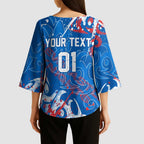 Personalized Newcastle Knights Rugby Kimono Sleeve Blouse Urban Street Graffiti Style - Distressed Splatter Elements