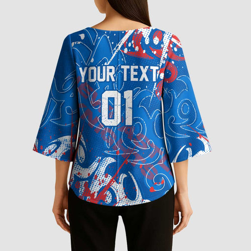 Personalized Newcastle Knights Rugby Kimono Sleeve Blouse Urban Street Graffiti Style - Distressed Splatter Elements