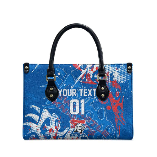 Personalized Newcastle Knights Rugby Leather Bag Urban Street Graffiti Style - Distressed Splatter Elements