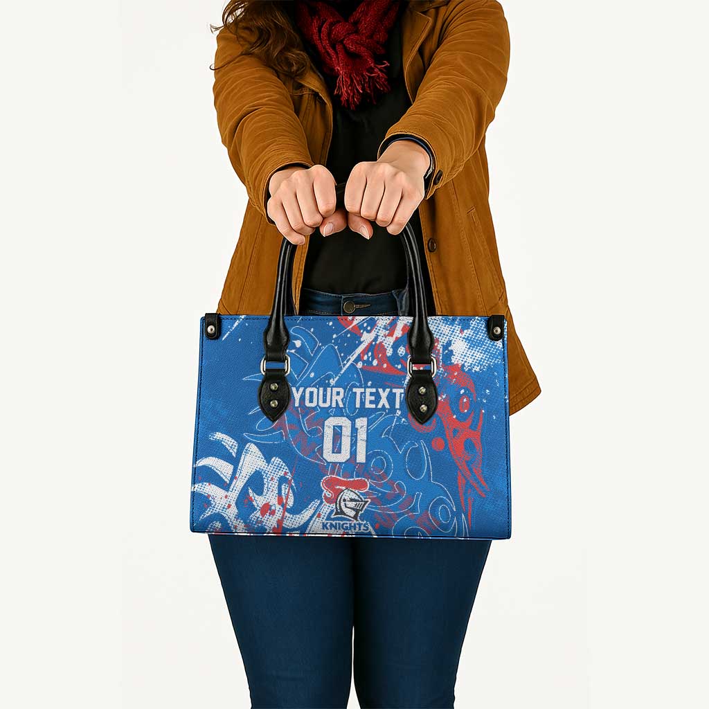 Personalized Newcastle Knights Rugby Leather Bag Urban Street Graffiti Style - Distressed Splatter Elements