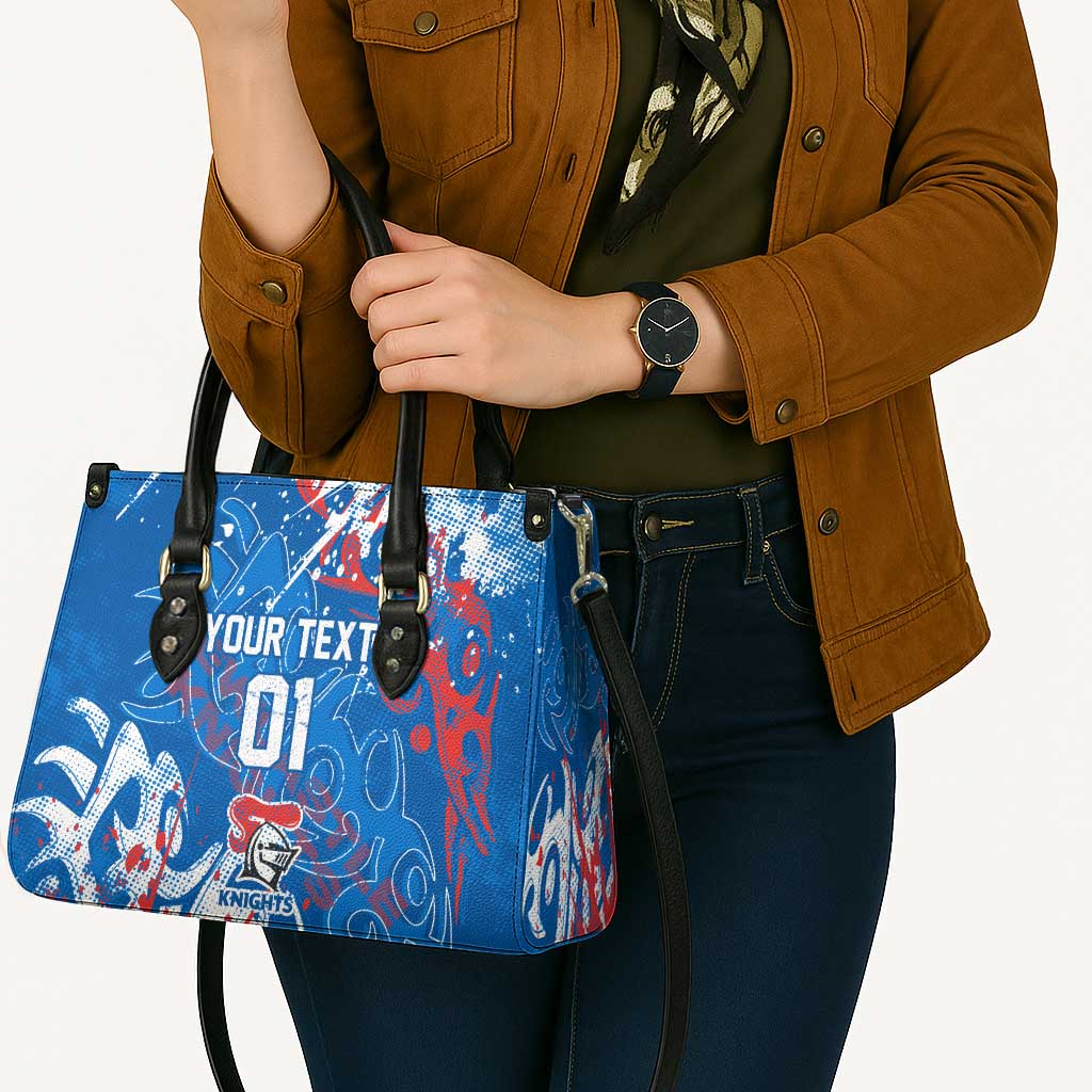 Personalized Newcastle Knights Rugby Leather Bag Urban Street Graffiti Style - Distressed Splatter Elements