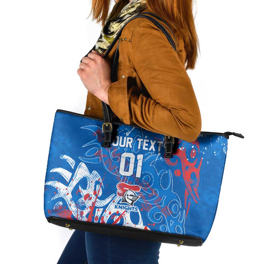 Personalized Newcastle Knights Rugby Leather Tote Bag Urban Street Graffiti Style - Distressed Splatter Elements
