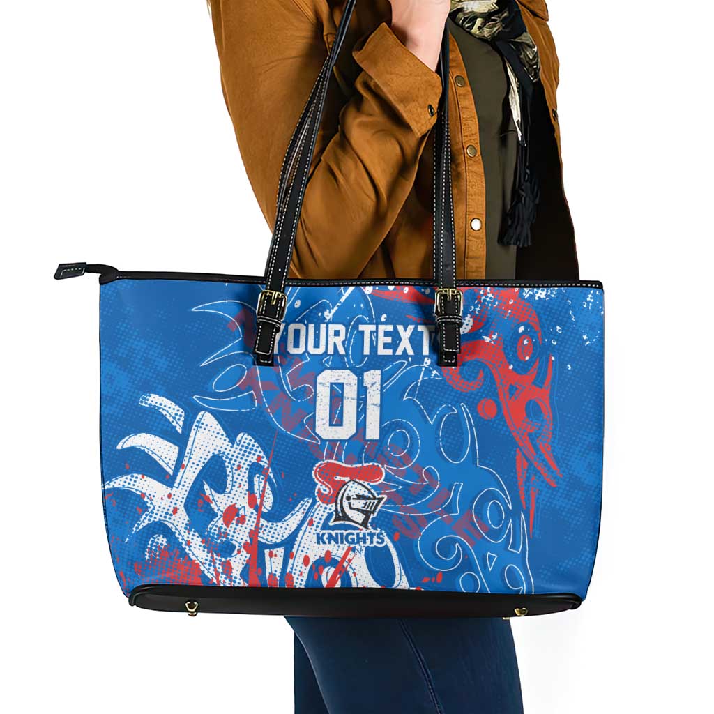 Personalized Newcastle Knights Rugby Leather Tote Bag Urban Street Graffiti Style - Distressed Splatter Elements