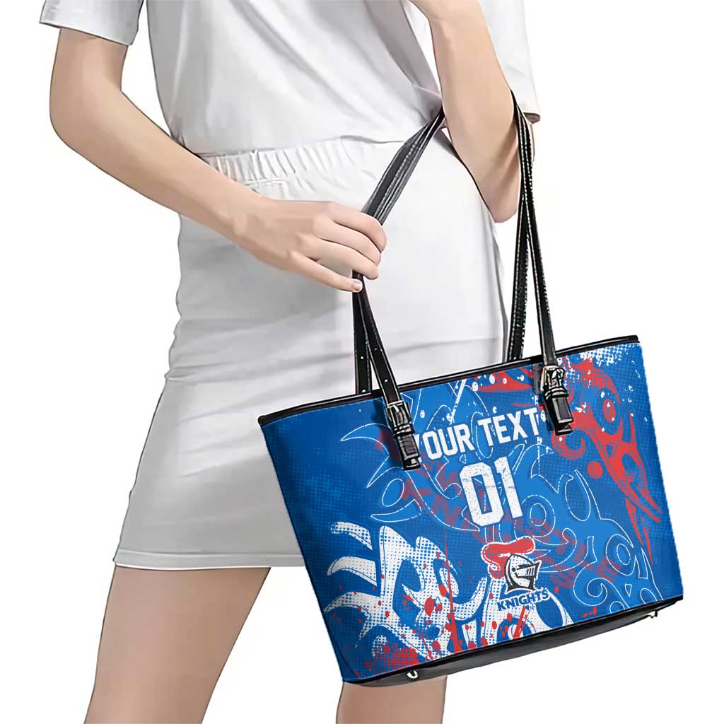 Personalized Newcastle Knights Rugby Leather Tote Bag Urban Street Graffiti Style - Distressed Splatter Elements