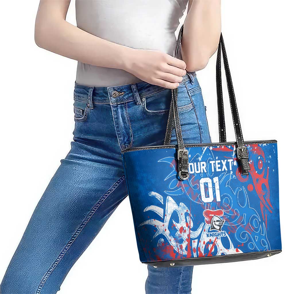 Personalized Newcastle Knights Rugby Leather Tote Bag Urban Street Graffiti Style - Distressed Splatter Elements