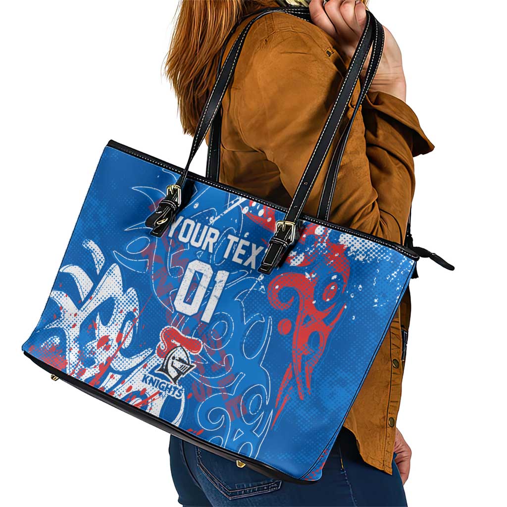 Personalized Newcastle Knights Rugby Leather Tote Bag Urban Street Graffiti Style - Distressed Splatter Elements
